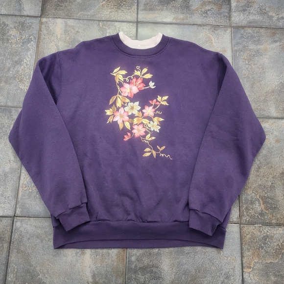 Day Breeze Tops - Vintage 90s Day Breeze Women's XL Gold Flower Double Collar Crewneck Sweatshirt